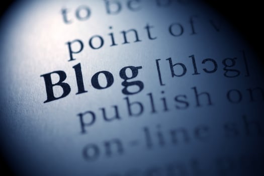 A picture of some text on a book page with the word 'Blog' accented.